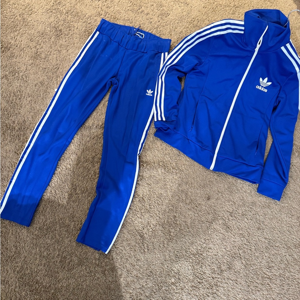 Adidas Blue Tracksuit with White Stripes